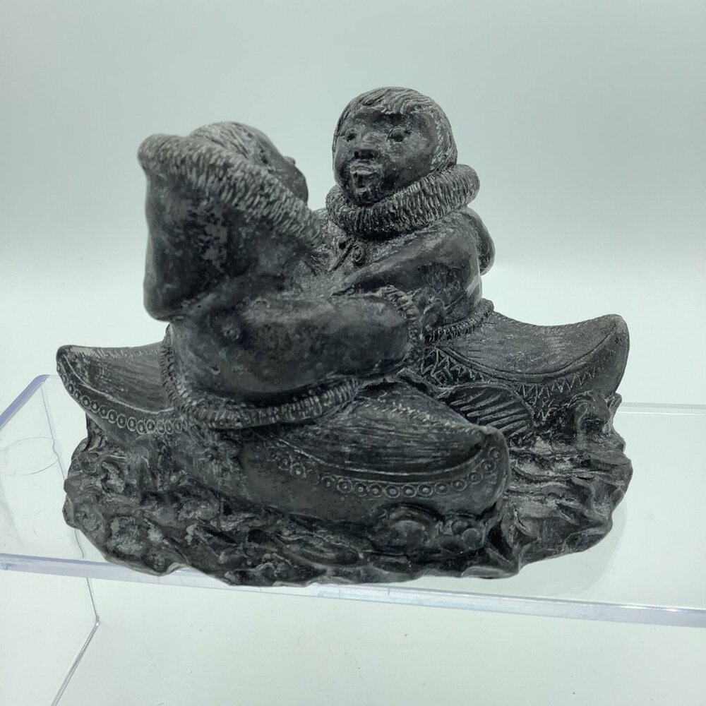 A Wolf Original Inuit Man & Woman Sculpture - Hand Made in Canada - Kayaking